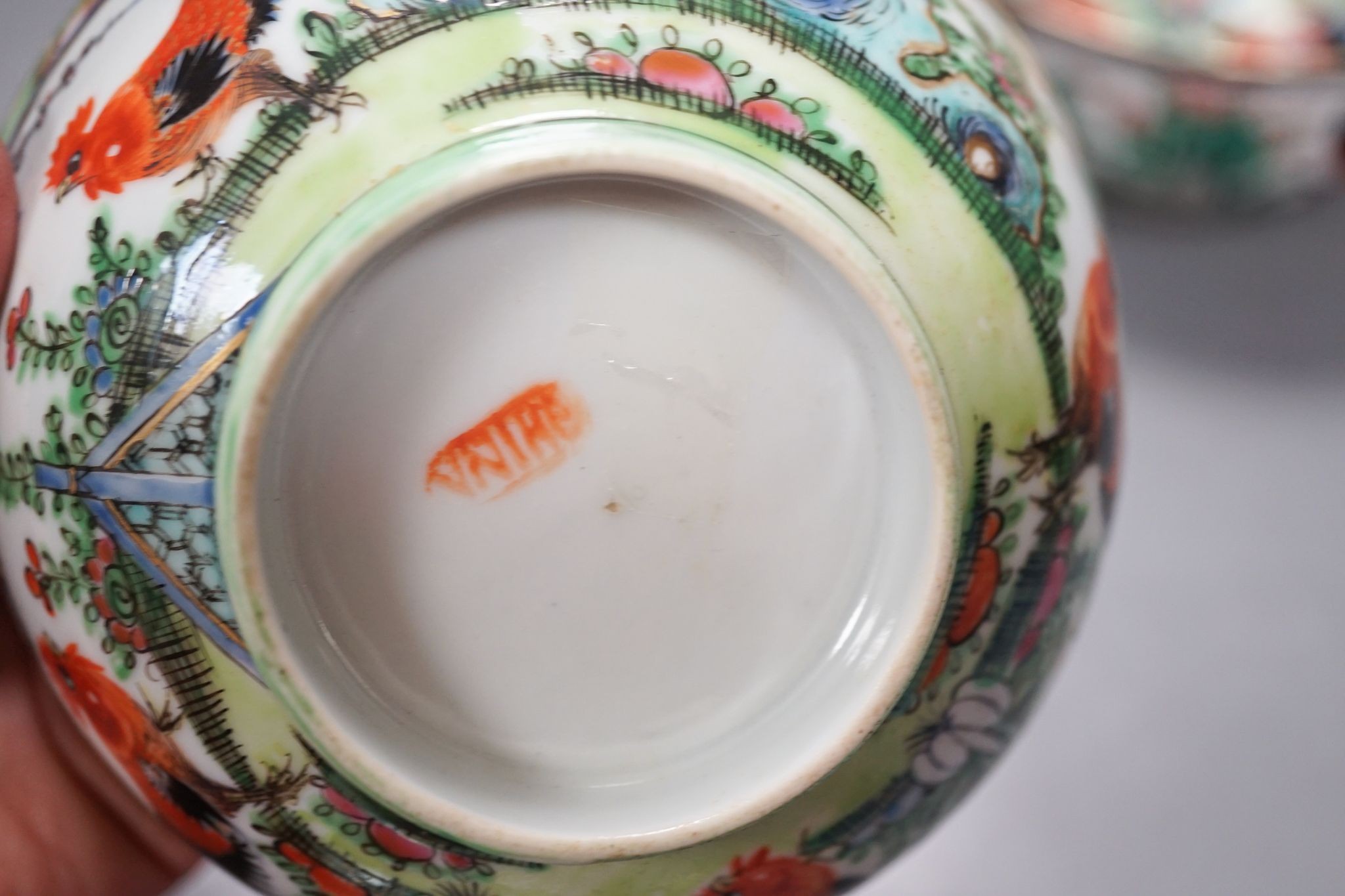 A Chinese famille rose box and cover, 9.7 cm diameter and a group of porcelain ‘chicken’ wares, Republic period